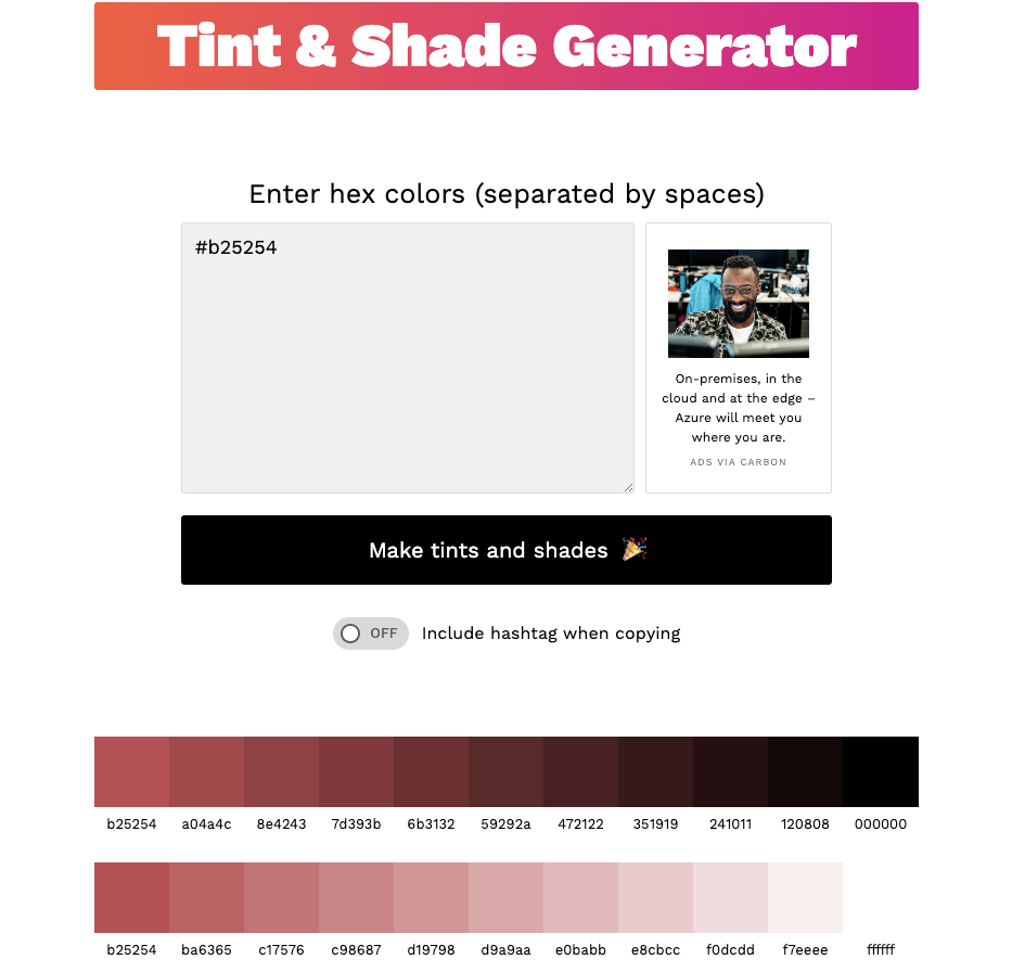 Make Tints and Shades screenshot image using Digital Lychee primary colour