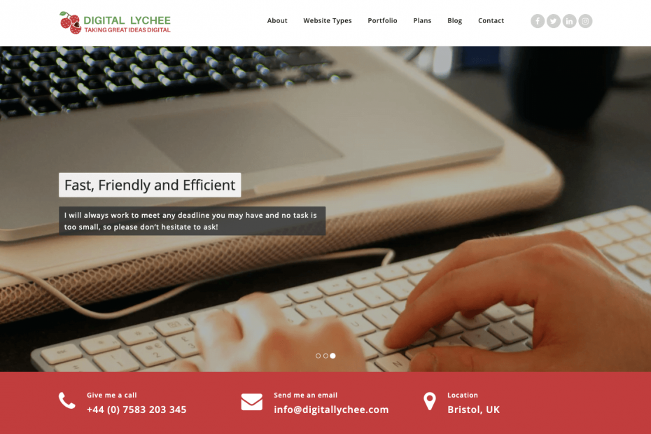 A screenshot of the Digital Lychee website homepage, demonstrating a simple layout and colour scheme