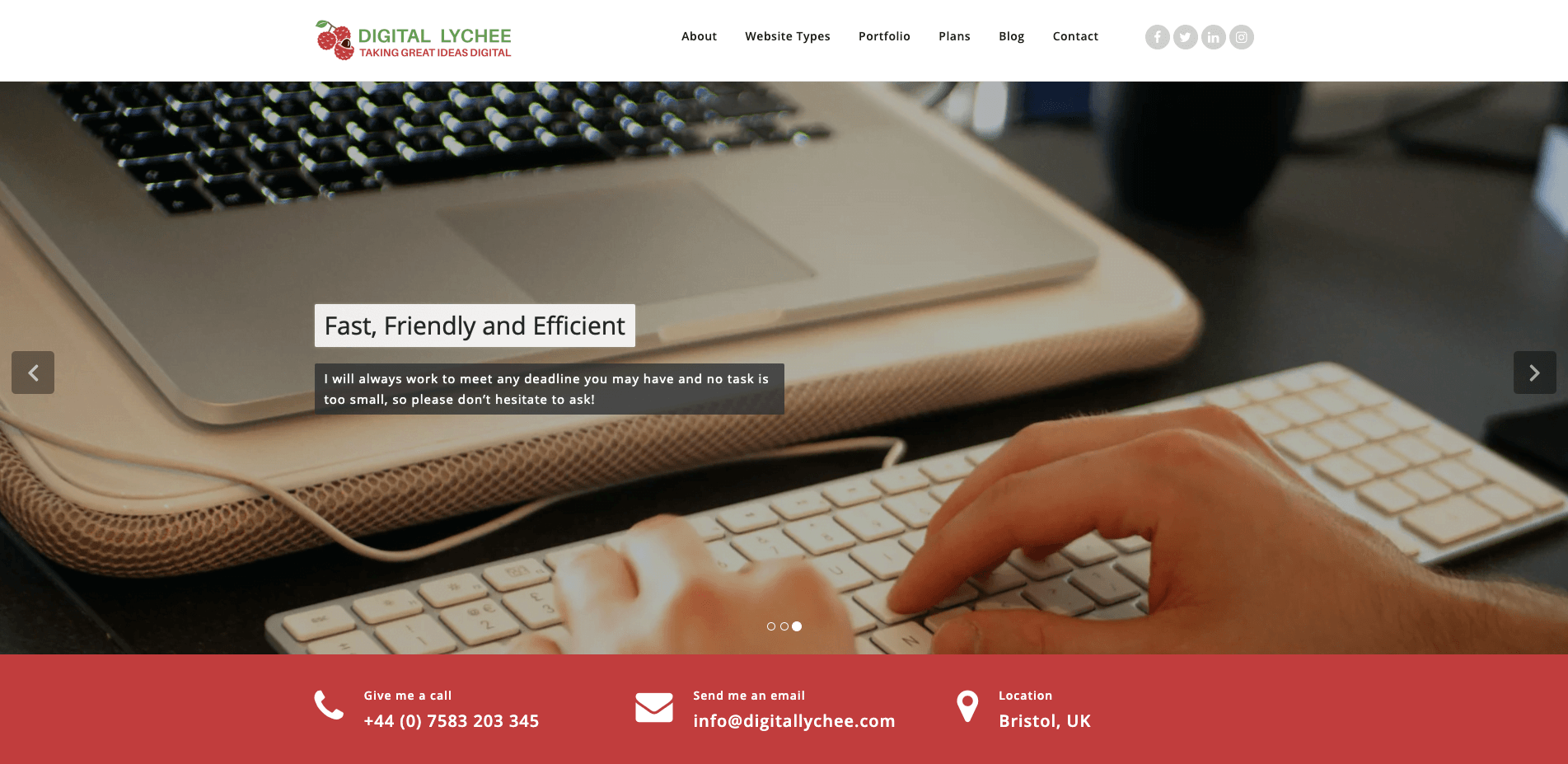 A screenshot of the Digital Lychee website homepage, demonstrating a simple layout and colour scheme