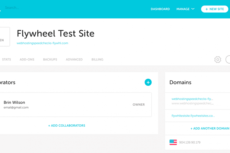 Flywheel WordPress managed hosting user interface